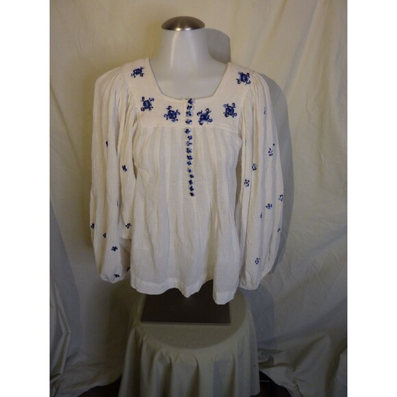 VTG 70's India-Boho-Hippie Style-100% Cotton-Gauze Embroidered Floral Top-sz S - Picture 2 of 8